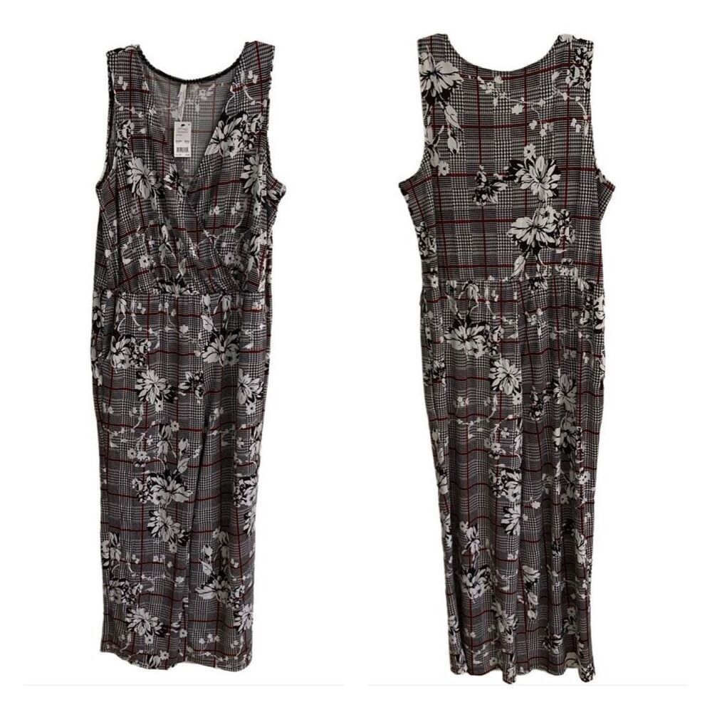 NY Collection Surplus‎ V-neck Floral Houndstooth Sleeveless Jumpsuit women’s 2XP